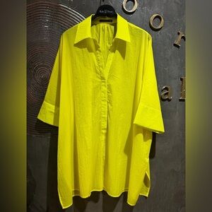NWOT neon Yellow oversized vacation dress  Shirt size L